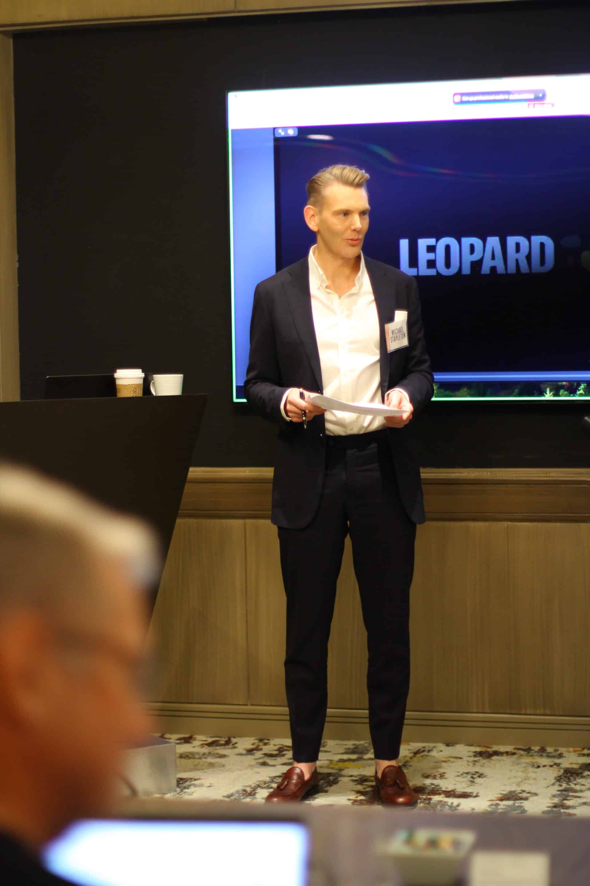 Michael Stapleton presenting insurtech solutions to TFC room